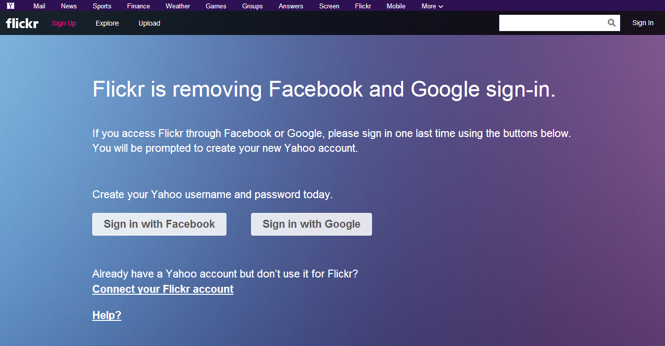 flickr facebook sign-in, flickr google sign-in, ending June 30th.