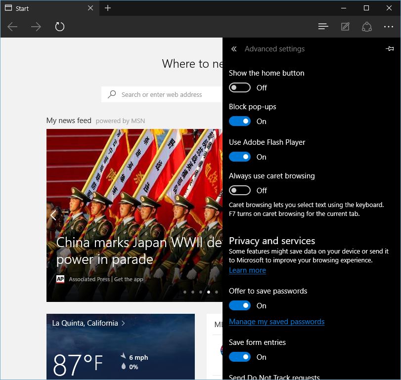 Block popups in Microsoft Edge