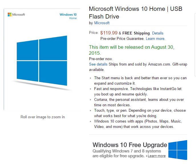 Microsoft Windows 10 Home USB