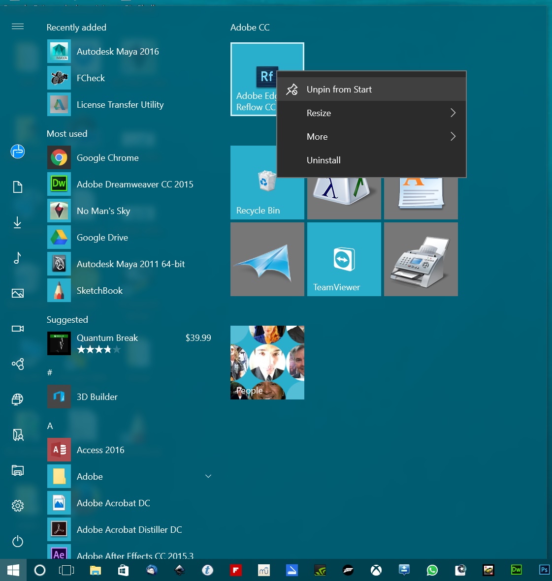 customize windows 10 start menu left side further