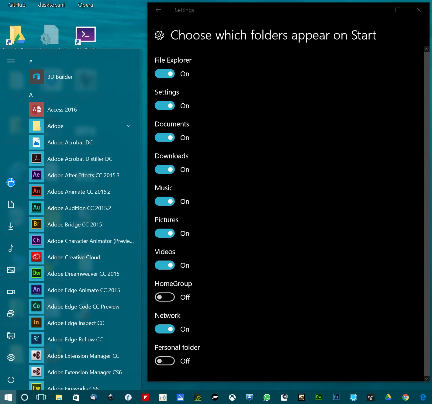 customize windows 10 start menu folder list