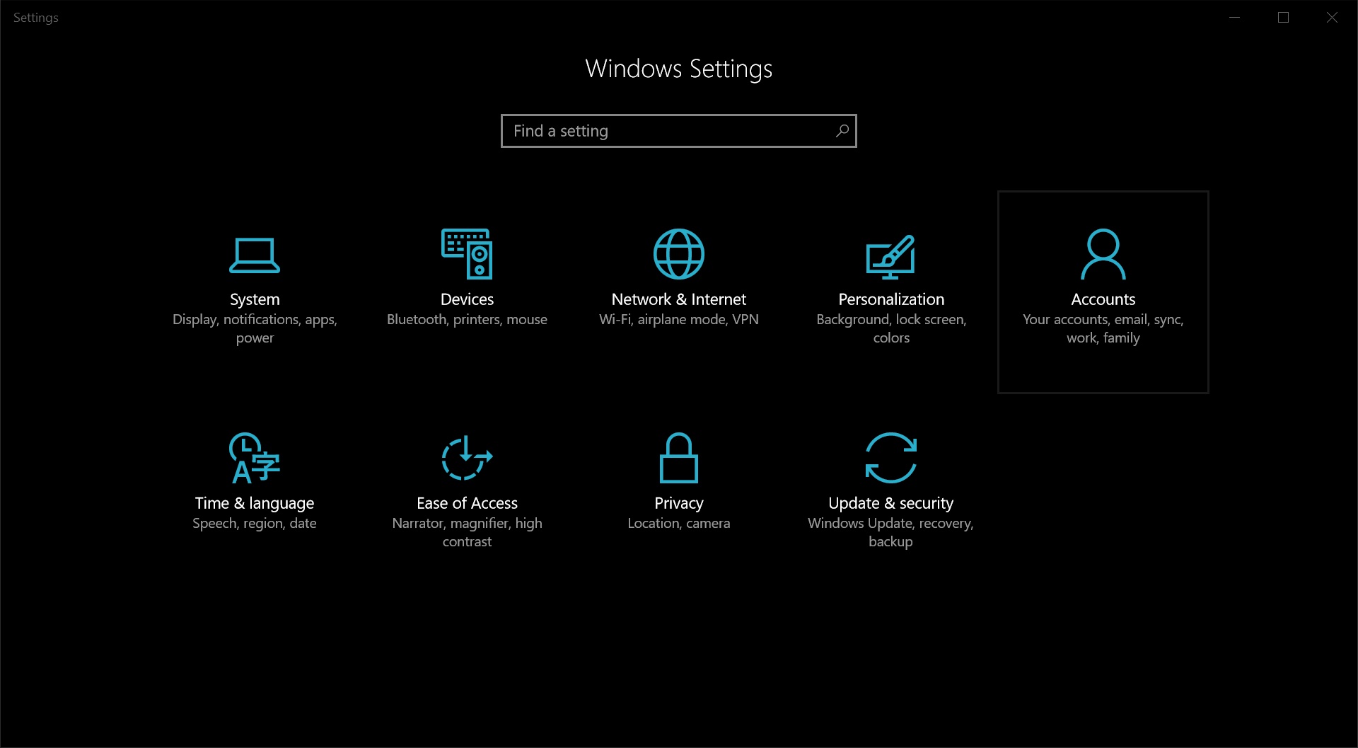 Windows 10 settings app